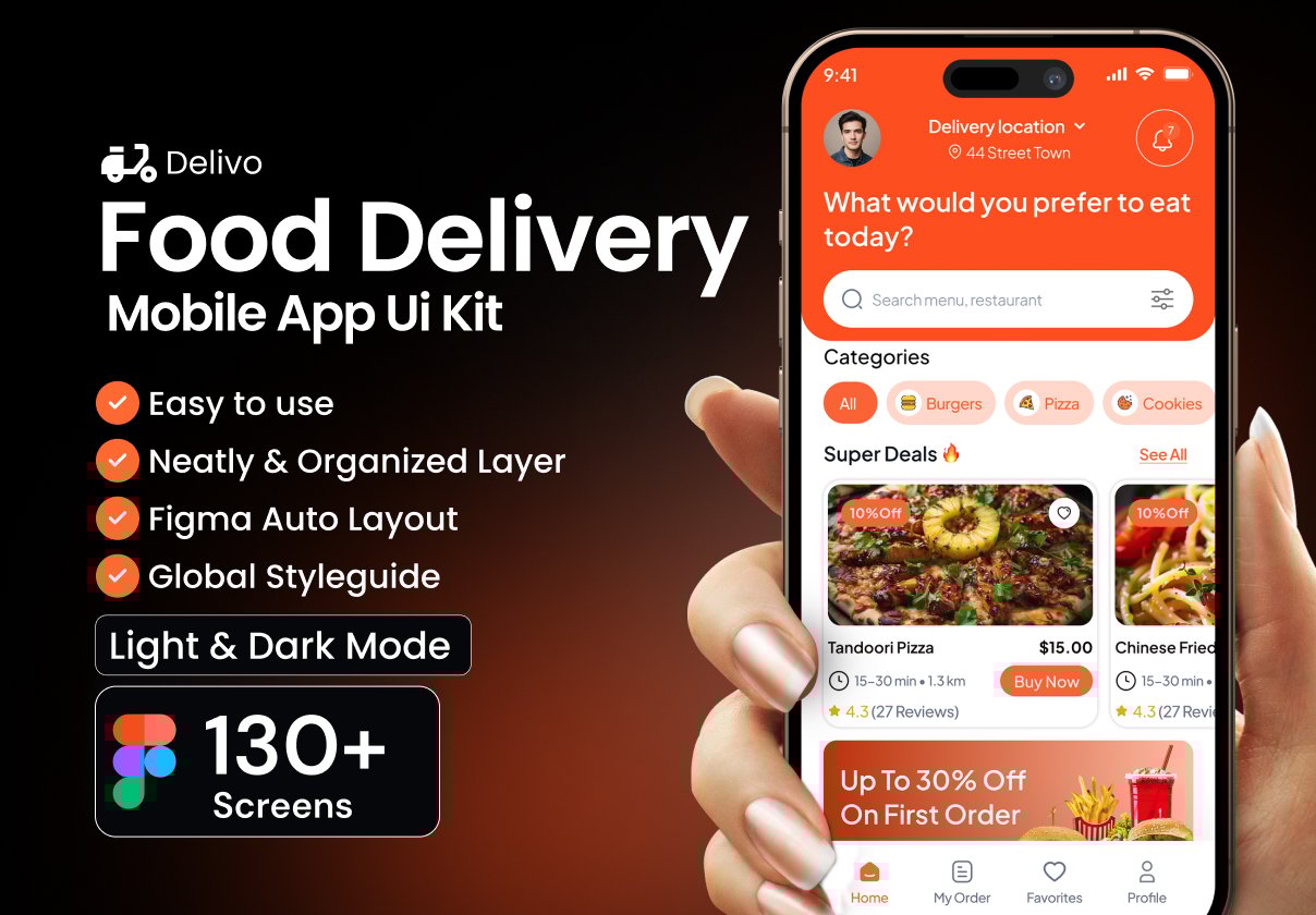 Delivo Food Delivery Mobile App UI Kit