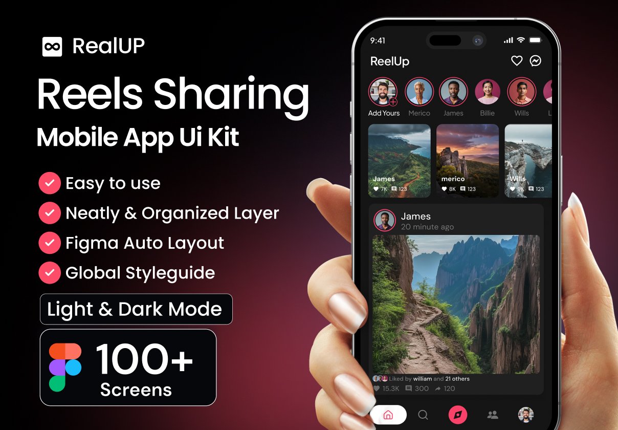 RealUP – Reels Sharing Mobile App UI Kit