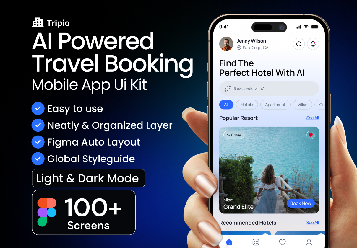 Tripio AI Powered Hotel Booking Mobile App Ui Kit