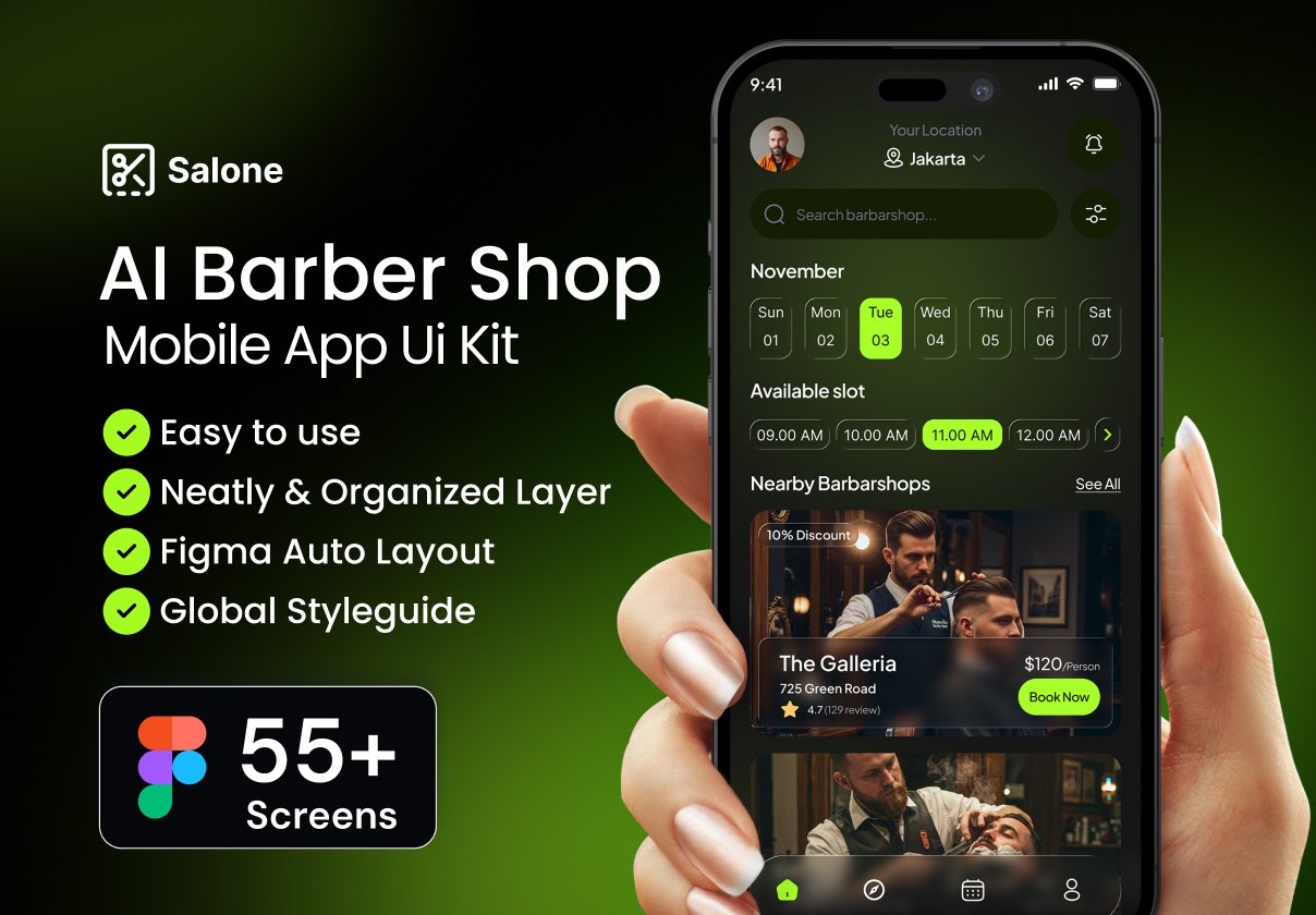 Salone AI Barber Shop Mobile App UI Kit