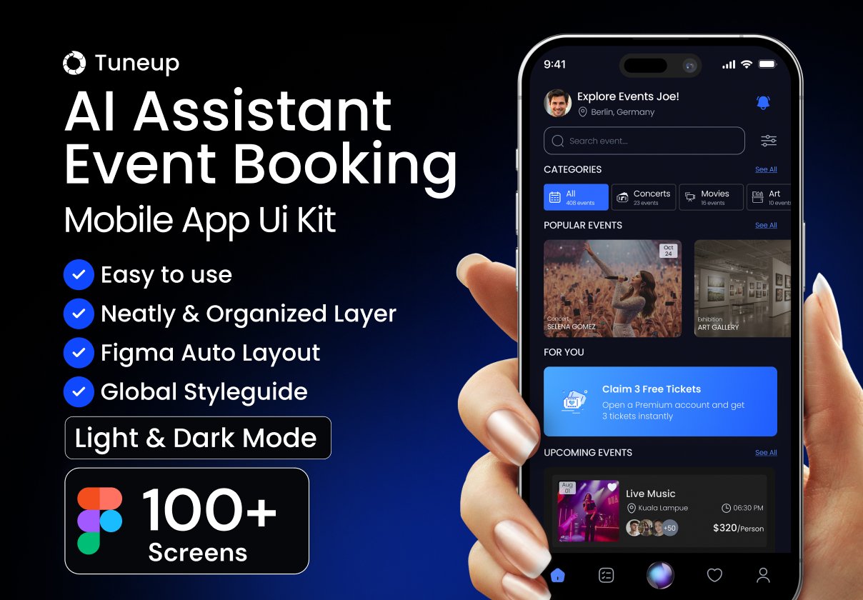 Tuneup AI Assistant Event Booking Mobile App UI Kit