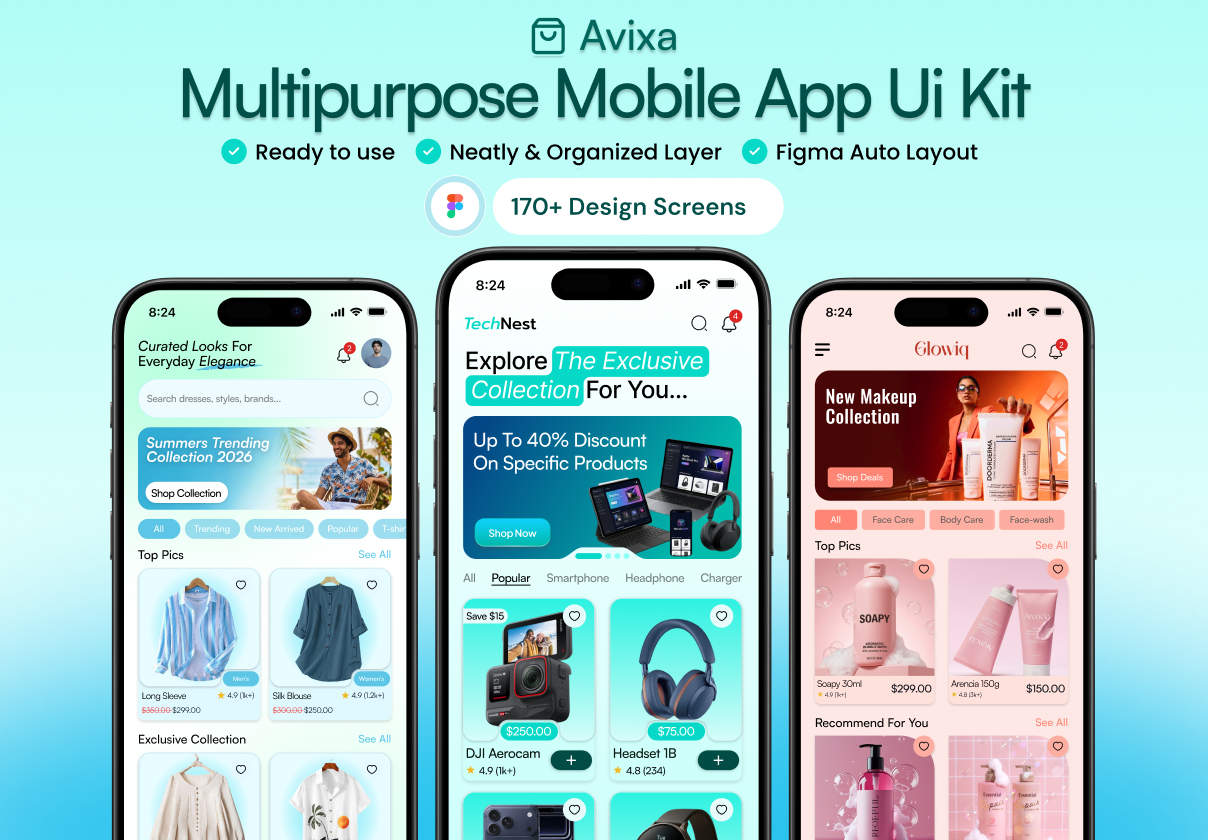 Avixa-Multipurpose Mobile App Figma Ui Kit - Mobile design asset by ui8
