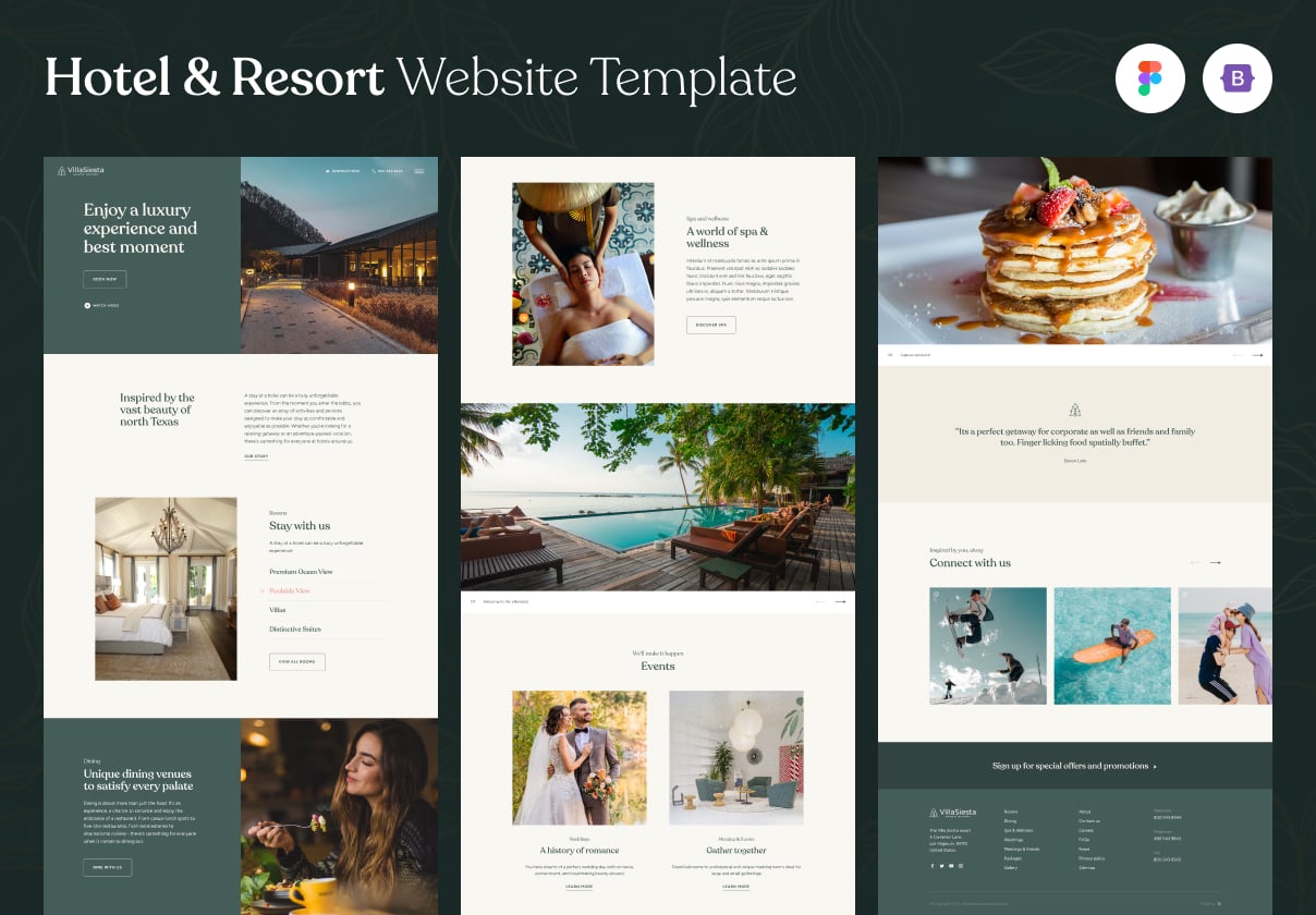 Villasiesta - Hotel & Resort Website Template: A hotel and resort website template for designers building hospitality sites with real photography.