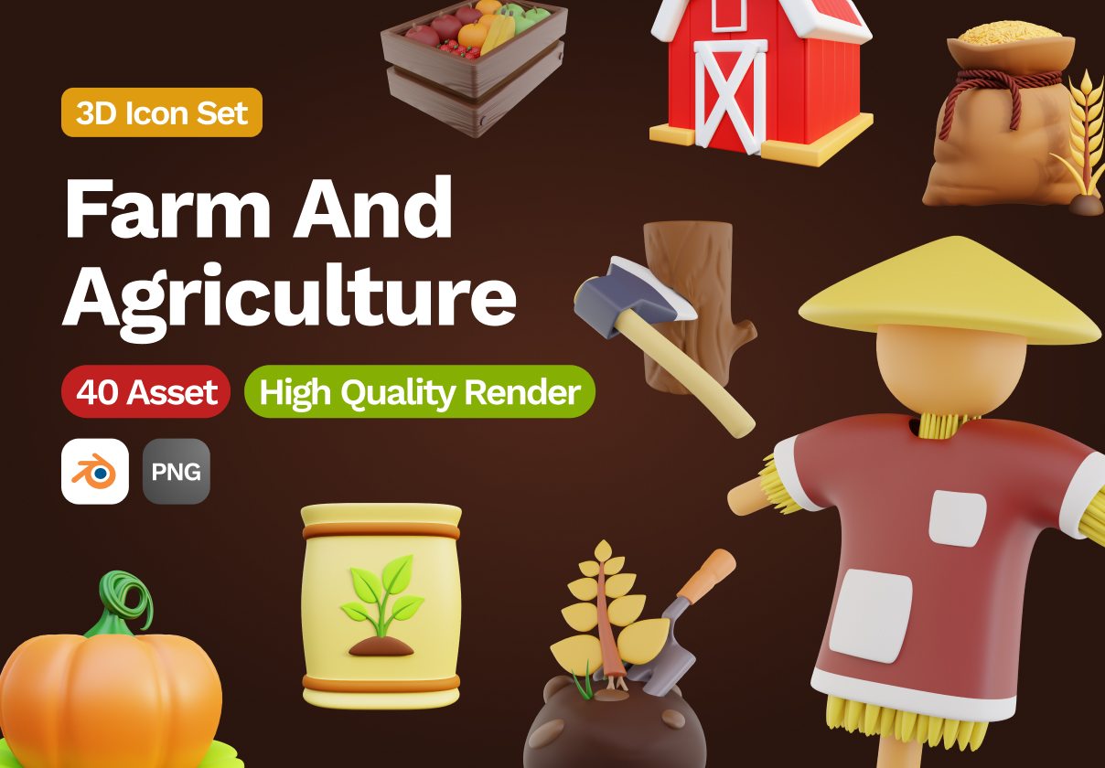 3D Farm And Agriculture Icon - Uncategorized design asset by ui8