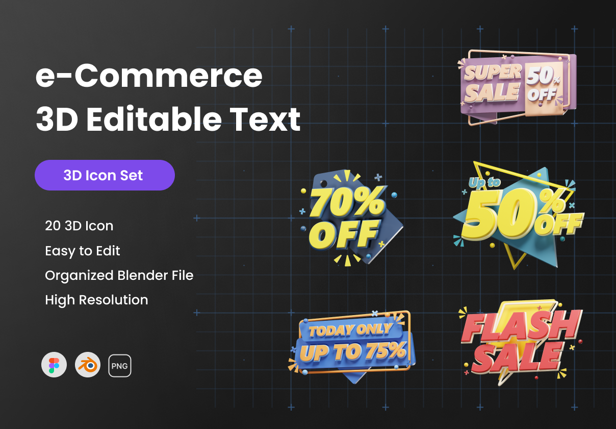 e-Commerce 3D Editable Text - Ecommerce design asset by UI8