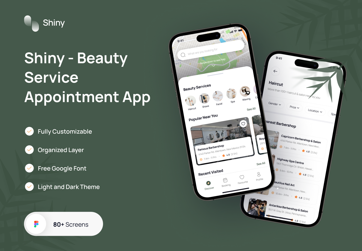 Shiny - Book Beauty Service App - Mobile design asset by UI8