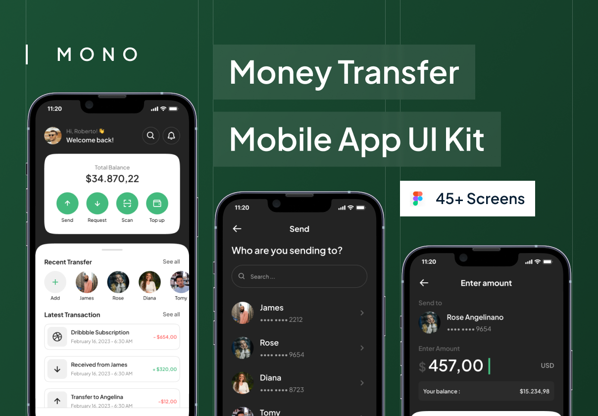 MONO - Money Transfer Mobile App UI Kit - Mobile design asset by ui8