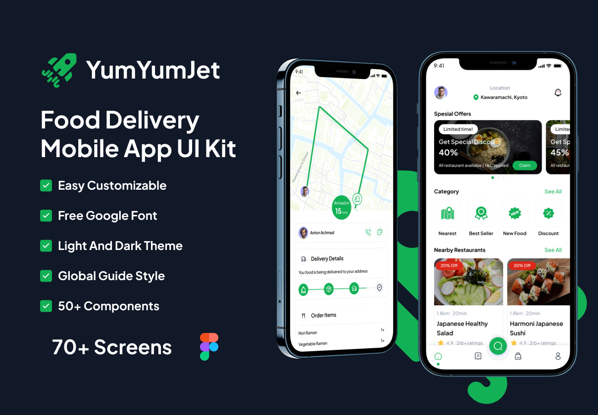 Yum Yum Jet - Food Delivery Mobile App UI Kit