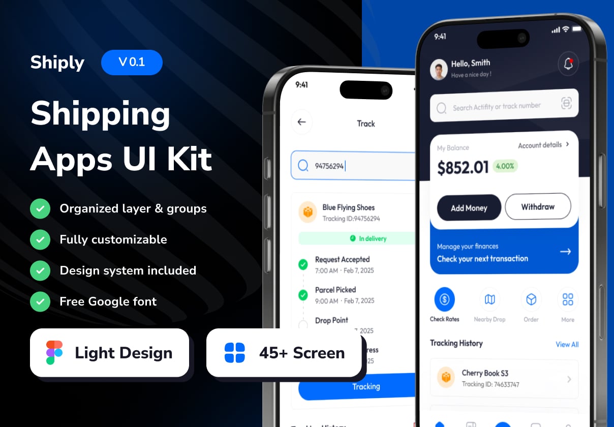 Shiply - Shipping Mobile App UI Kits - Mobile design asset by ui8