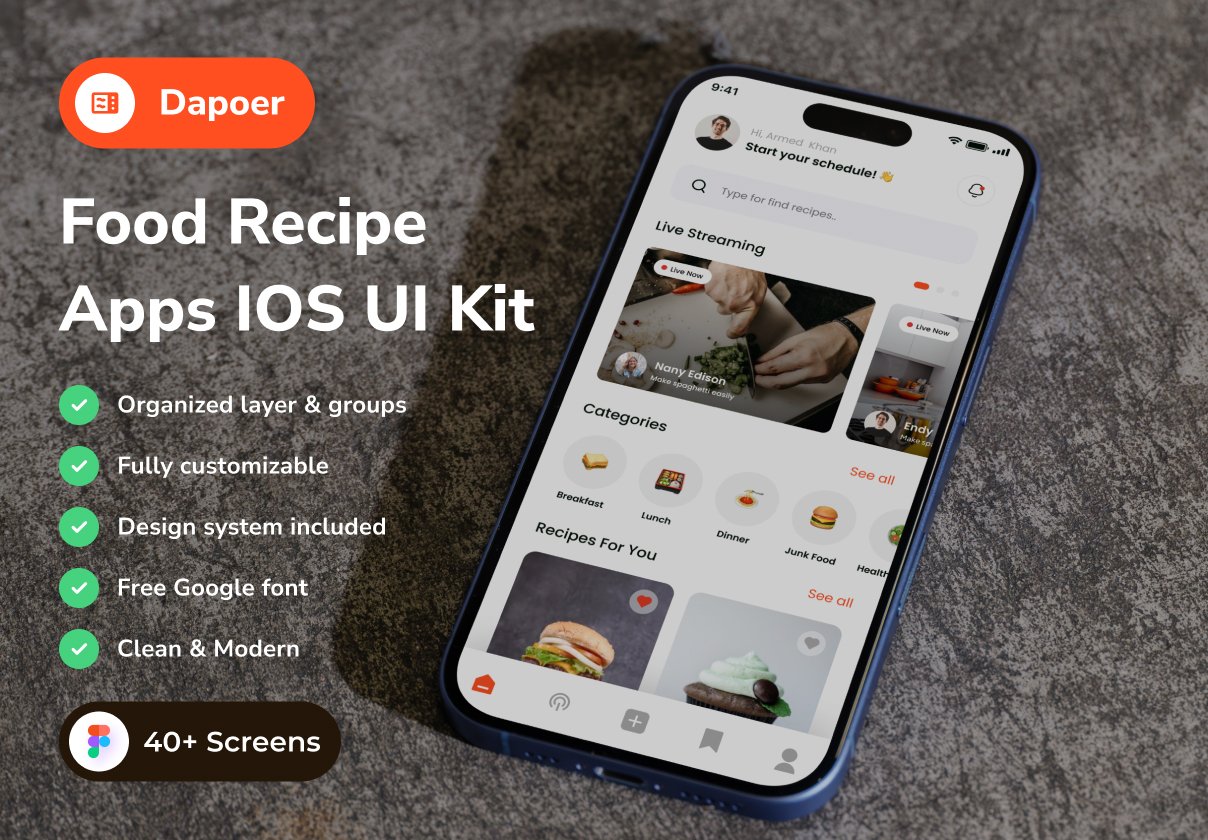Dapoer - Food Recipe  App IOS UI Kits