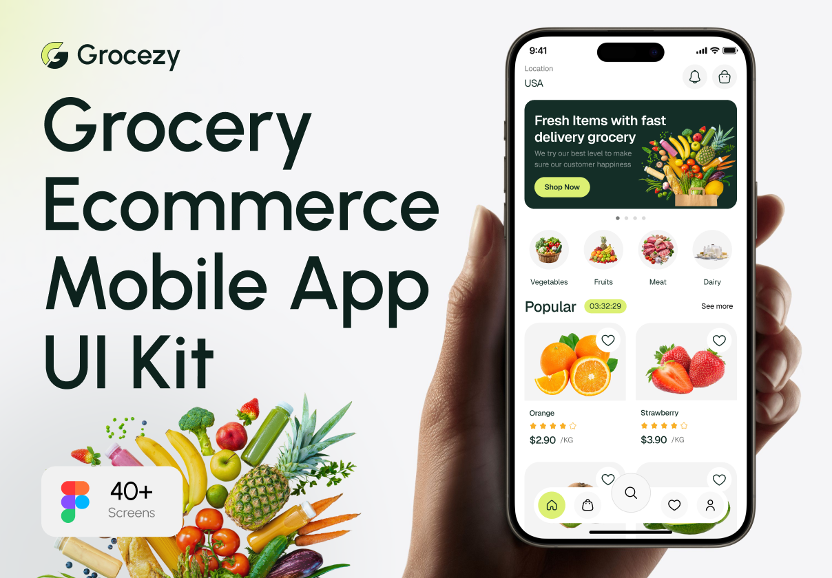 Grocezy - Grocery Ecommerce Mobile App UI Kit