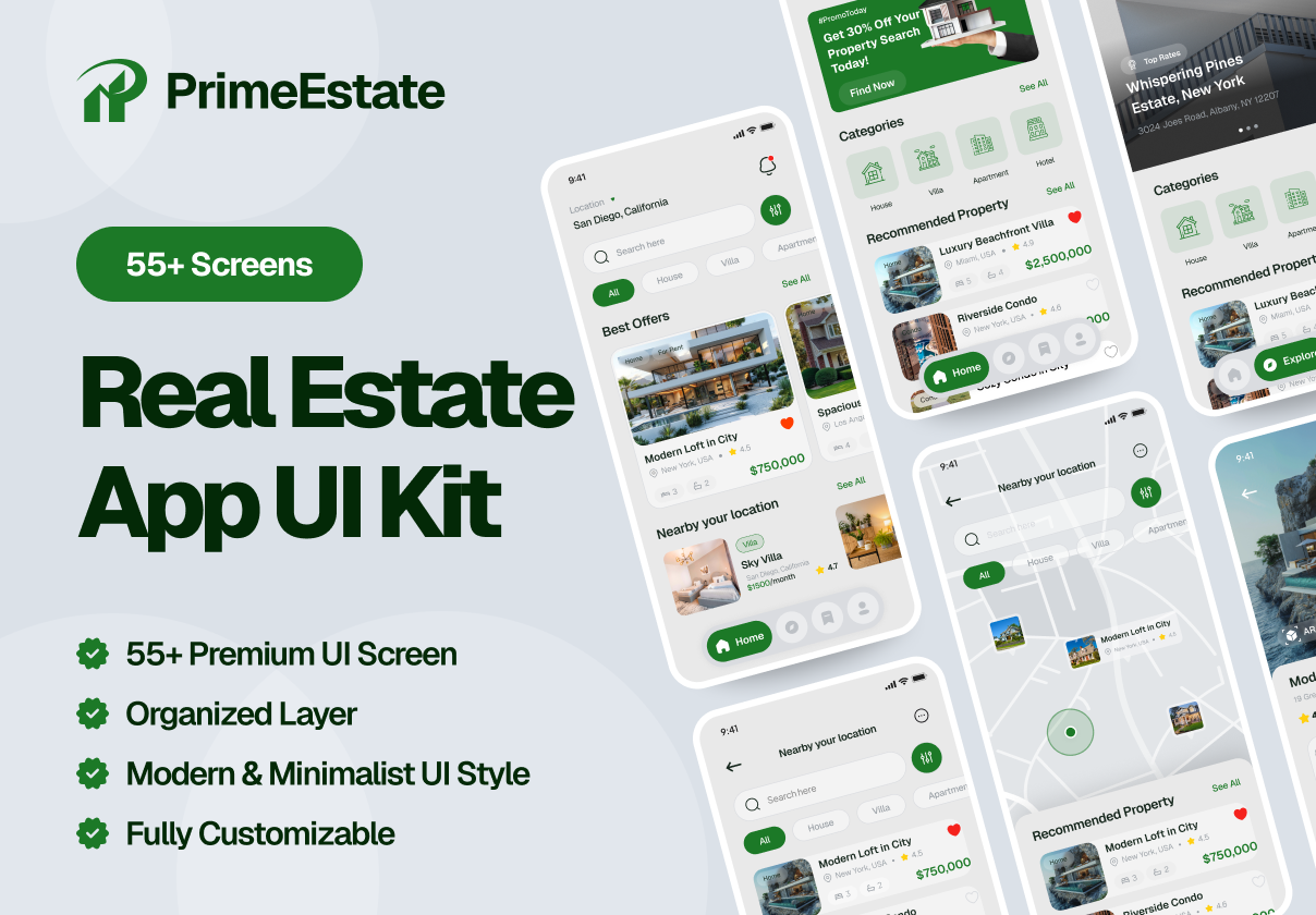 PrimeEstate - Real Estate App UI Kit