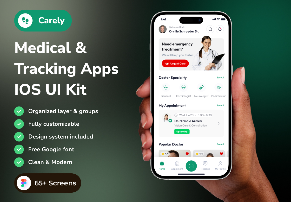 Carely - Medical & Tracking Health App IOS UI Kits