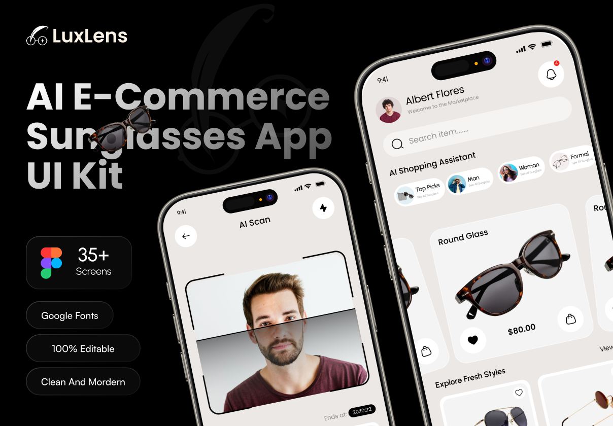 LuxLens - AI E-Commerce Sunglasses App UI Kit