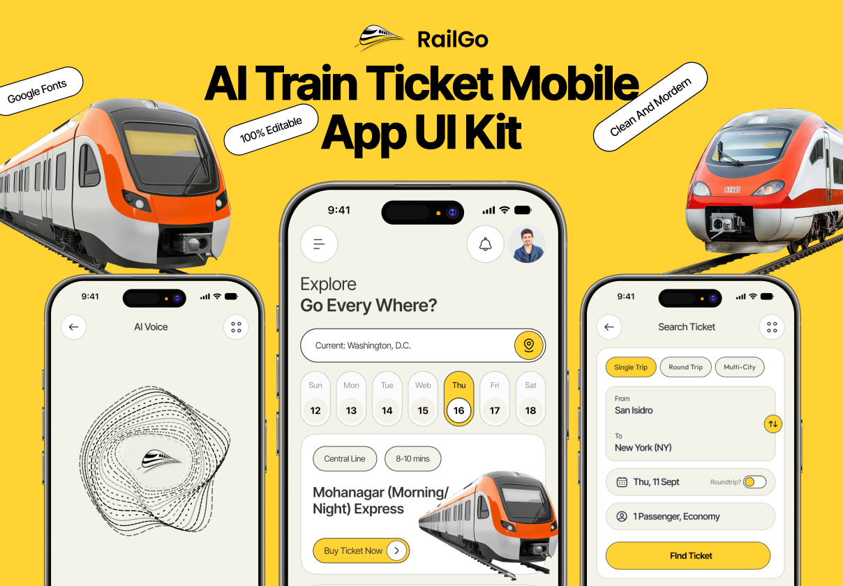 RailGo - AI Train Ticket Mobile App UI Kit