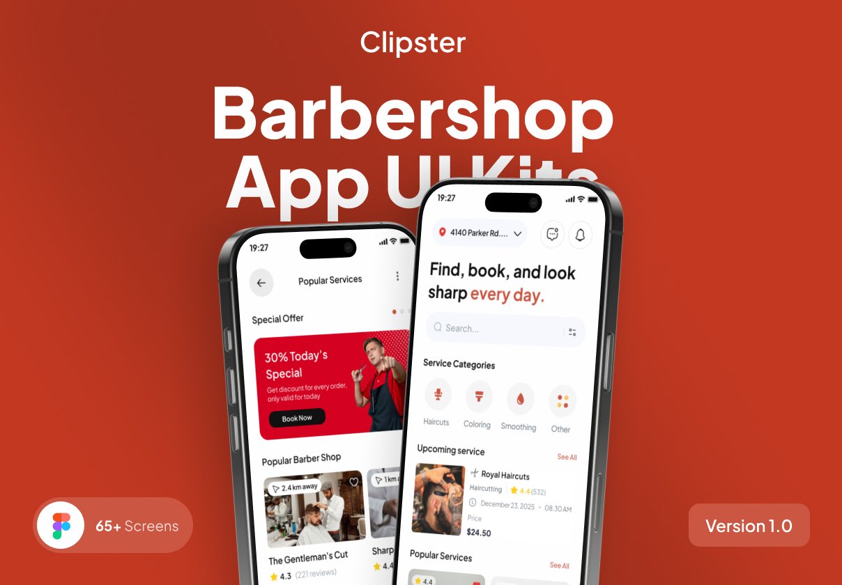 Clipster - Barbershop App UI Kits
