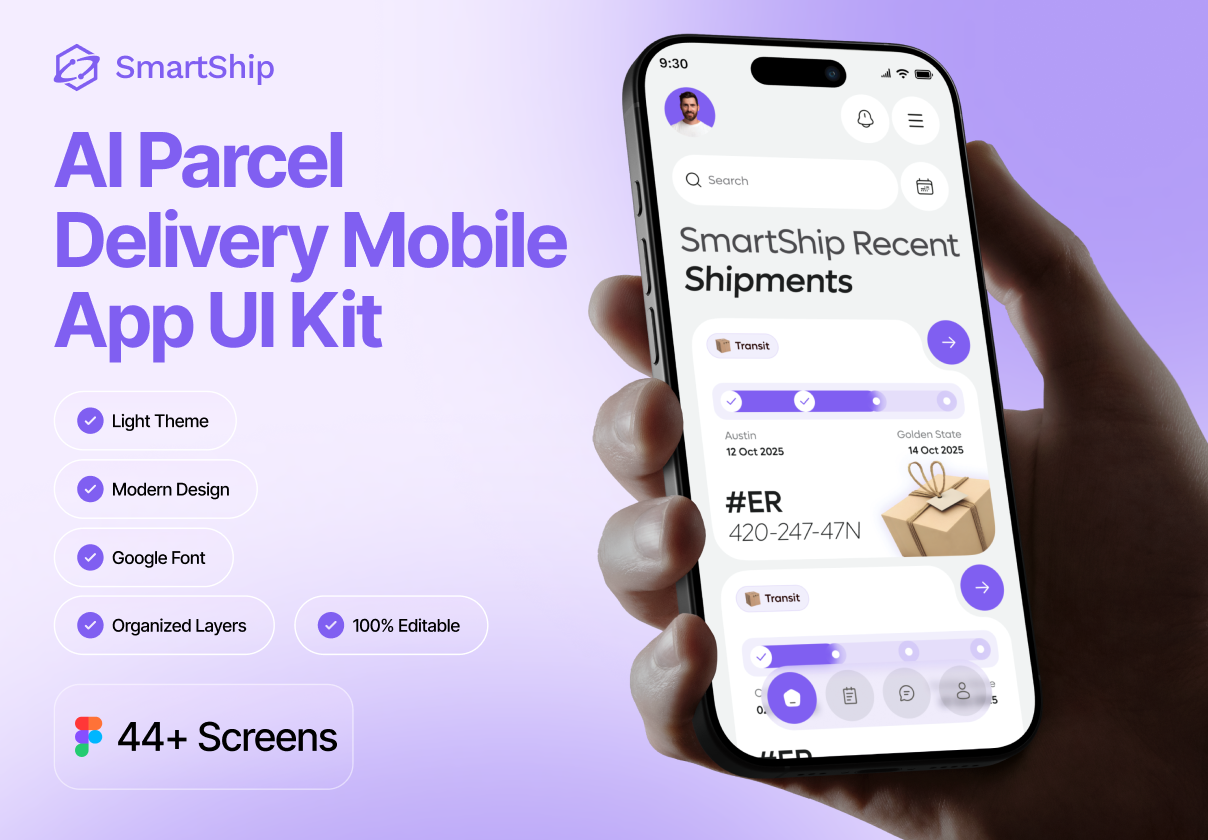 SmartShip - AI Parcel Delivery Mobile App Design UI Kit