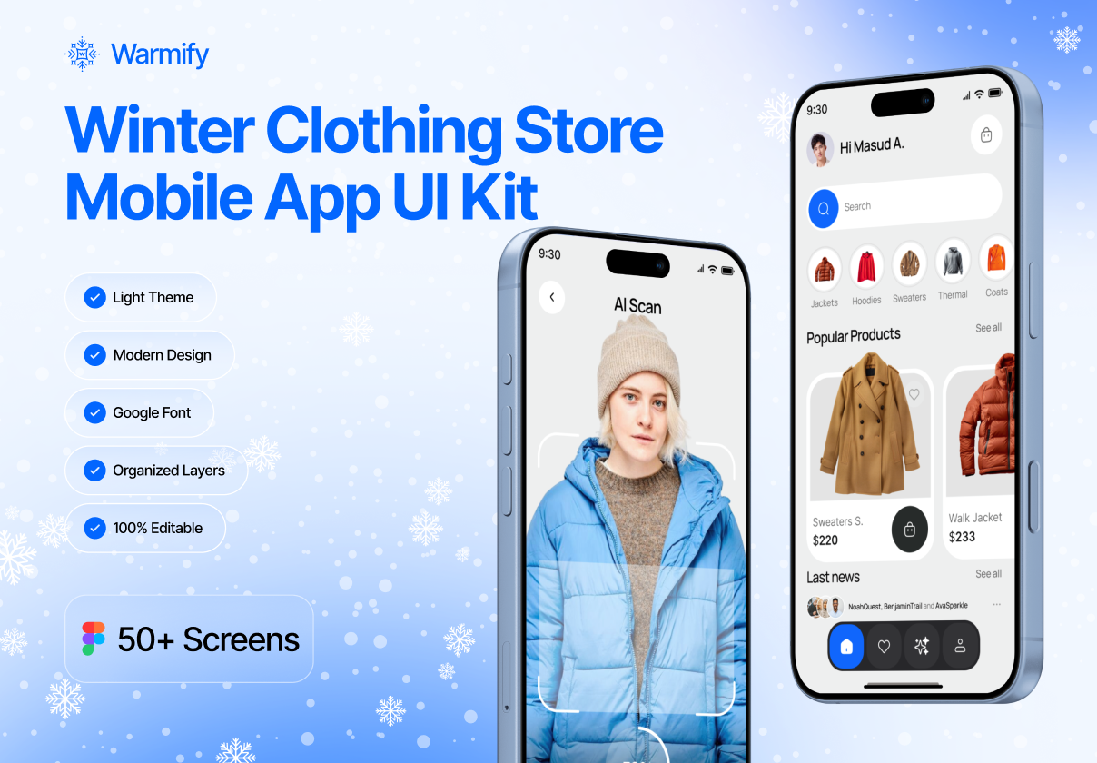 Warmify – AI Winter Clothing Store Ecommerce Mobile App UI Kit