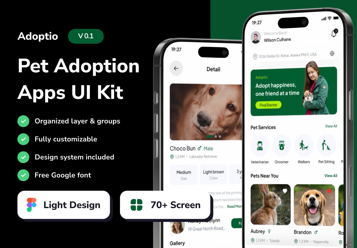 Adoptio  - Pet Adoption and Care Mobile App UI Kits