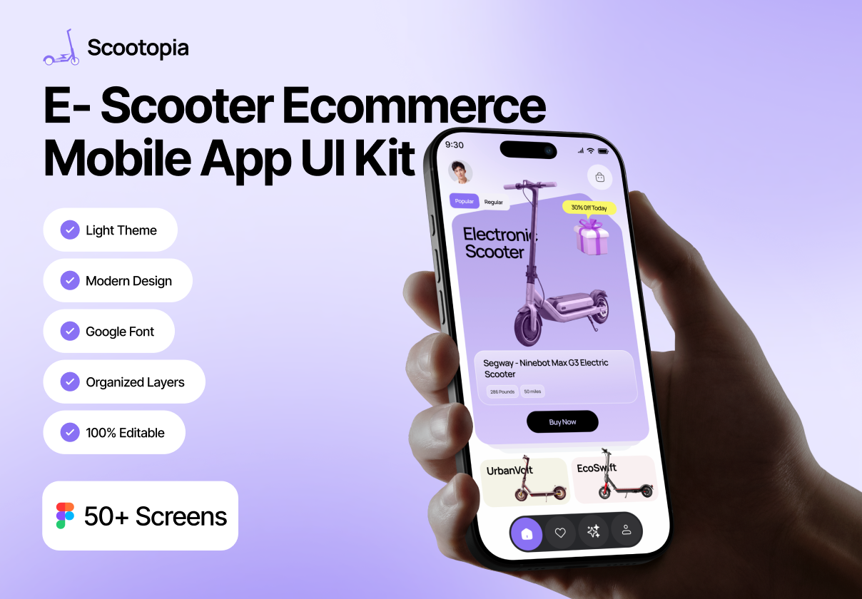 Scootopia - AI E-Scooter Ecommerce Mobile App UI Kit