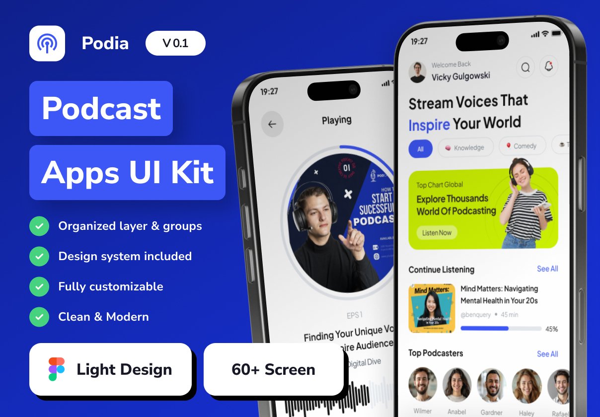 Podia - Podcast Mobile App UI Kit