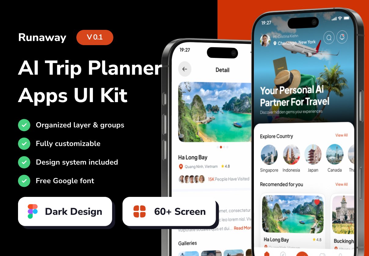 Runaway - AI Trip Planner Mobile App UI Kits