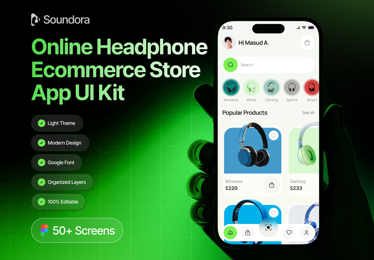 Soundora - Online Headphone Ecommerce Store App UI Kit