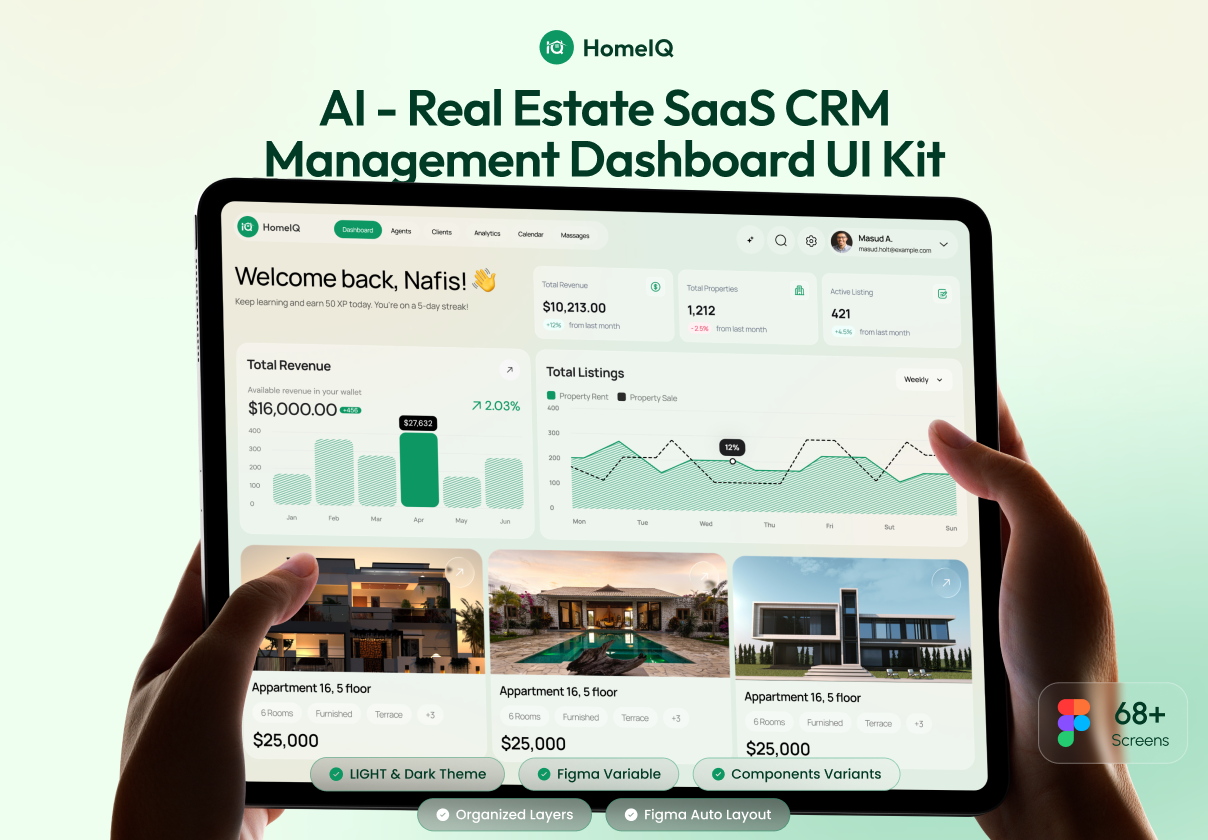 HomeIQ - SaaS CRM Real Estate Management Dashboard UI KIT