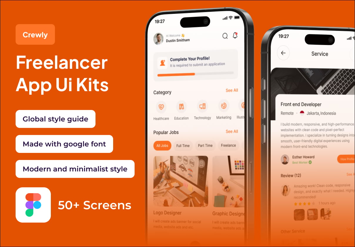 Crewly - Freelancer Premium UI KIts App - Mobile design asset by ui8