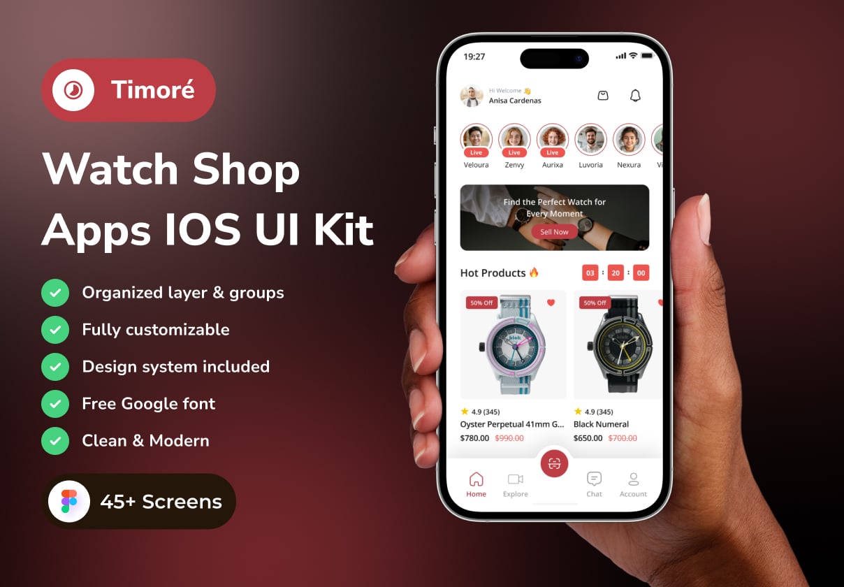 Timoré - Watch Shop App IOS UI Kits - Ecommerce, Mobile design asset by ui8