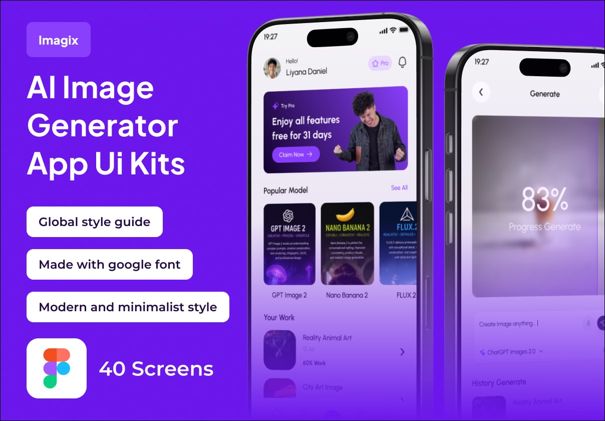 Imagix - AI Image Generator Premium UI KIts App - Mobile design asset by ui8