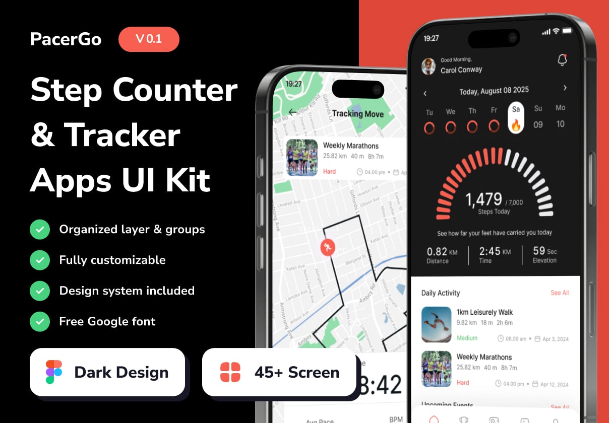 PacerGo - Step Counter & Tracker Mobile App UI Kits - Mobile design asset by ui8