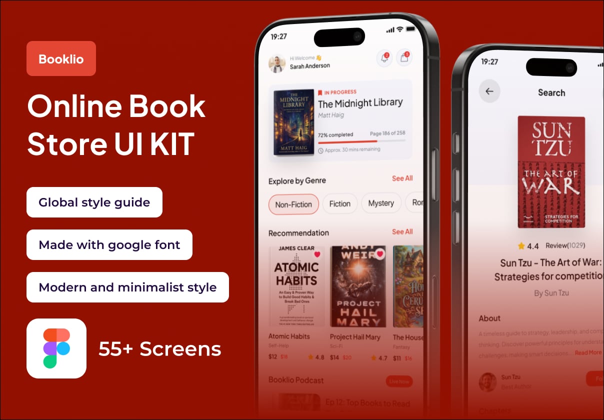 Booklio - Online Book Store Premium UI KIts App - Ecommerce, Mobile design asset by UI8