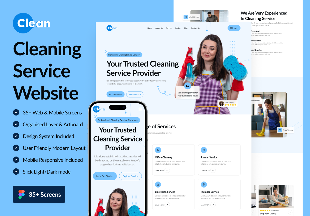 Clean - Cleaning Service Website UI Kit - Uncategorized design asset by ui8