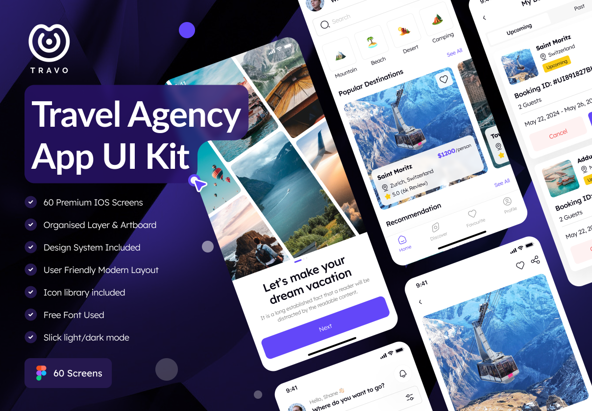 Travo - Travel Agency App UI Kit - Agency, Mobile design asset by ui8