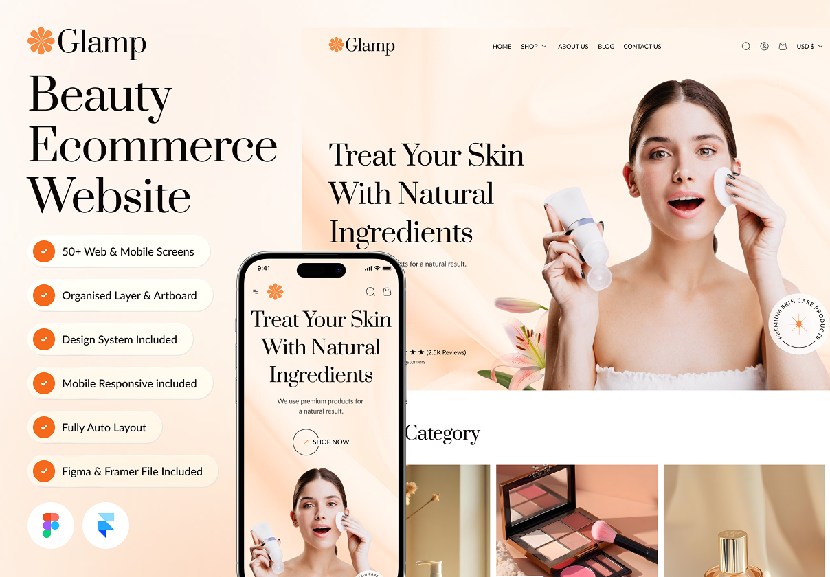 Glamp - Beauty Ecommerce Website Framer Template