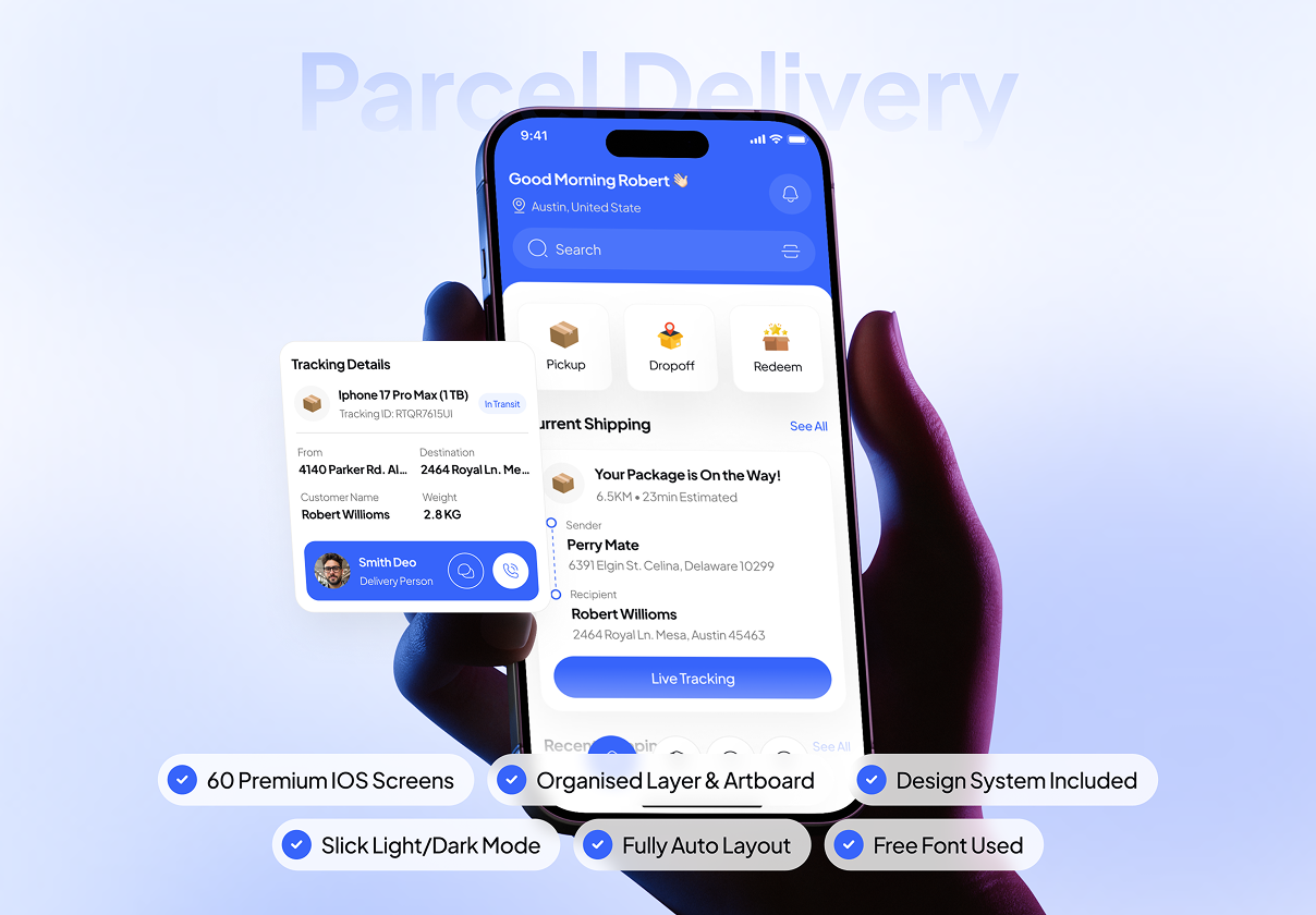 Packo - Parcel Delivery App UI Kit