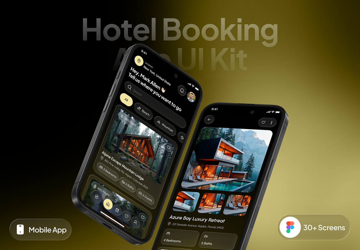 rueou - Hotel Booking App UI Kit - Mobile design asset by ui8