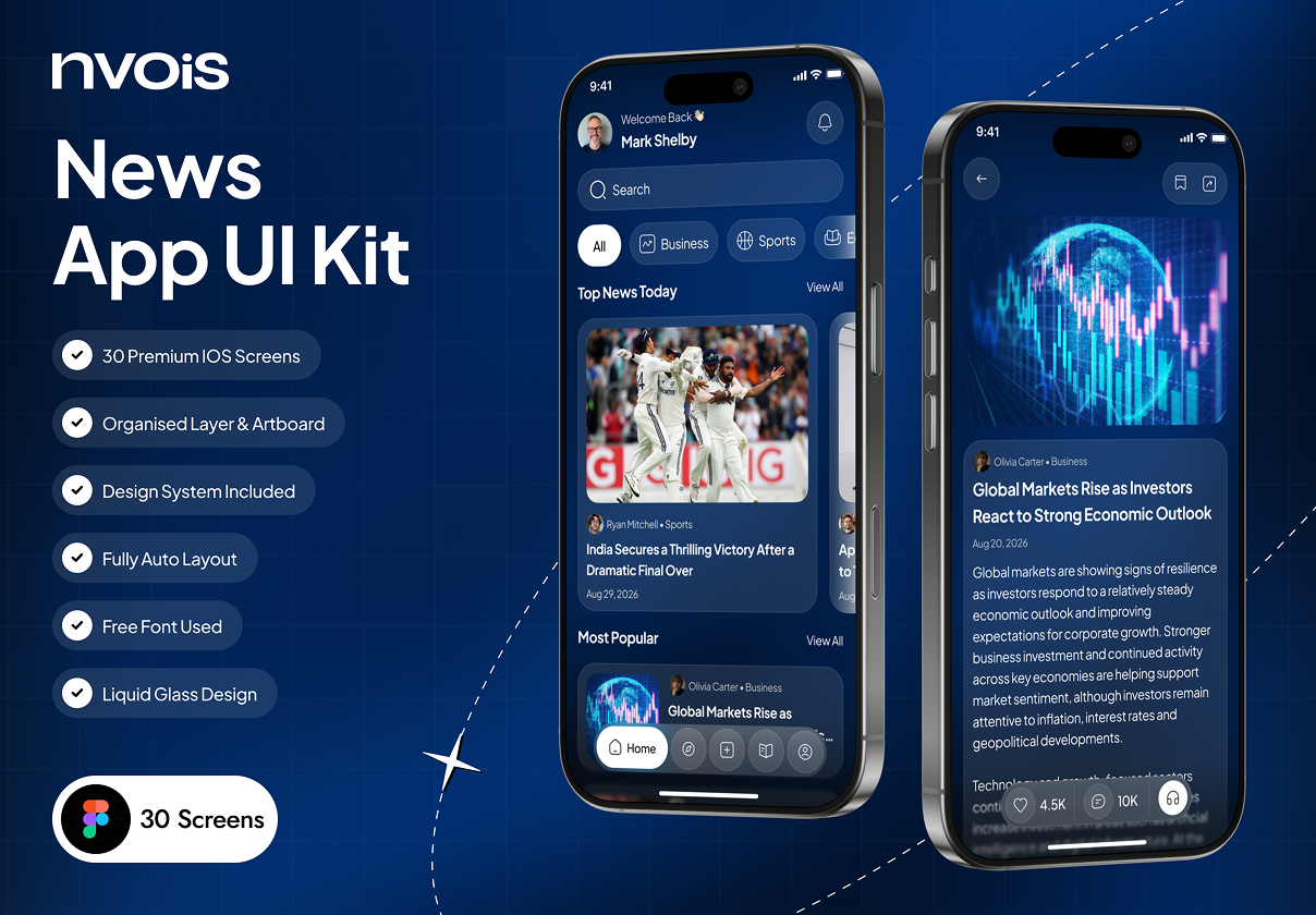 nvois - News App UI Kit - Mobile, Blog design asset by ui8