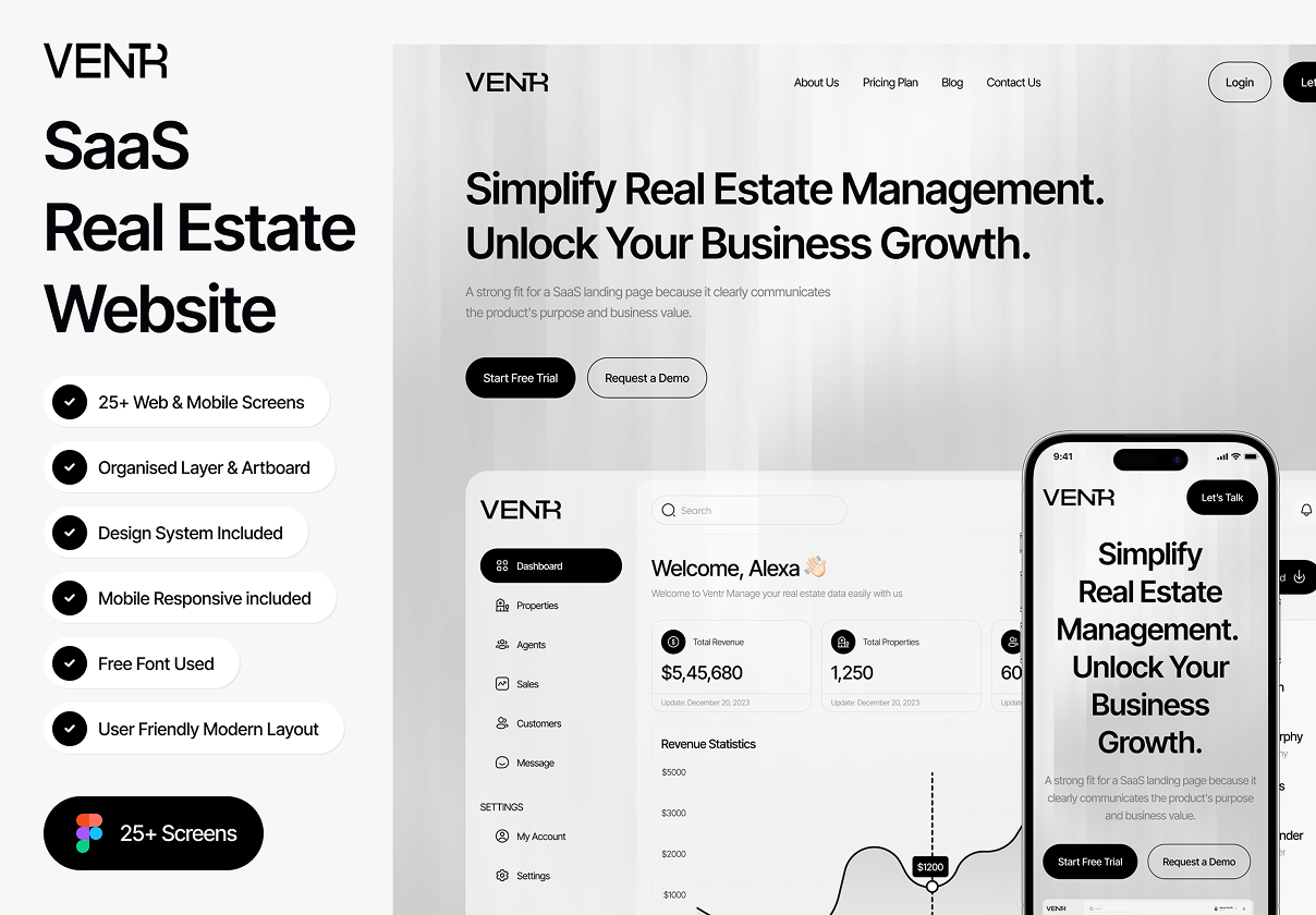 ventr - SaaS Real Estate Website UI Kit - SaaS design asset by ui8