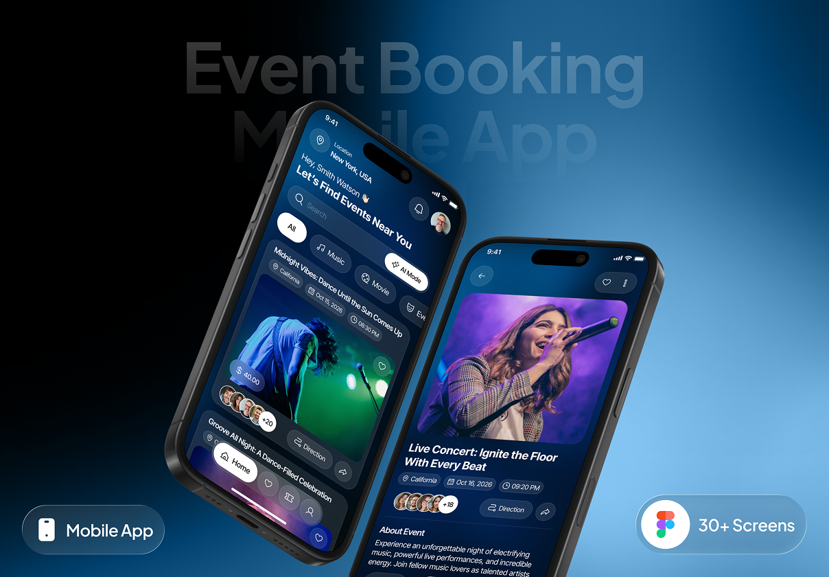evora - Event Booking App UI Kit - Mobile design asset by UI8