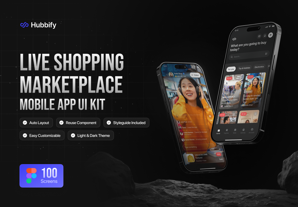 Live Shopping Marketplace Mobile App UI Kit - Hubbify
