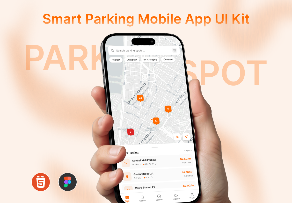 ParkSpot — Smart Parking Mobile App UI Kit - Mobile design asset by ui8