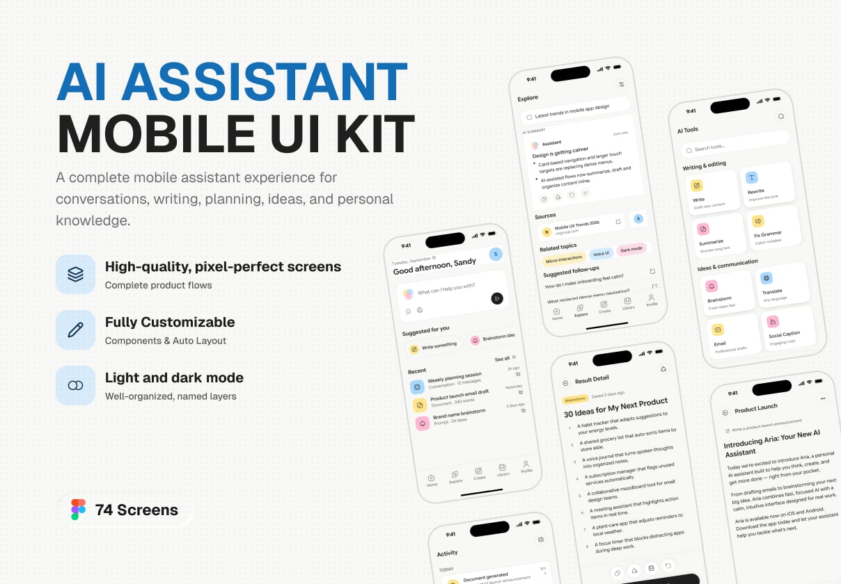 AI Assistant Mobile UI Kit - Mobile design asset by ui8