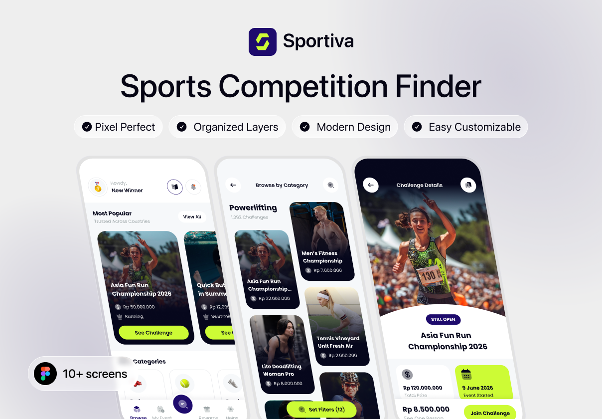 Sportiva - Sports Competition Finder Mobile App - Mobile design asset by ui8