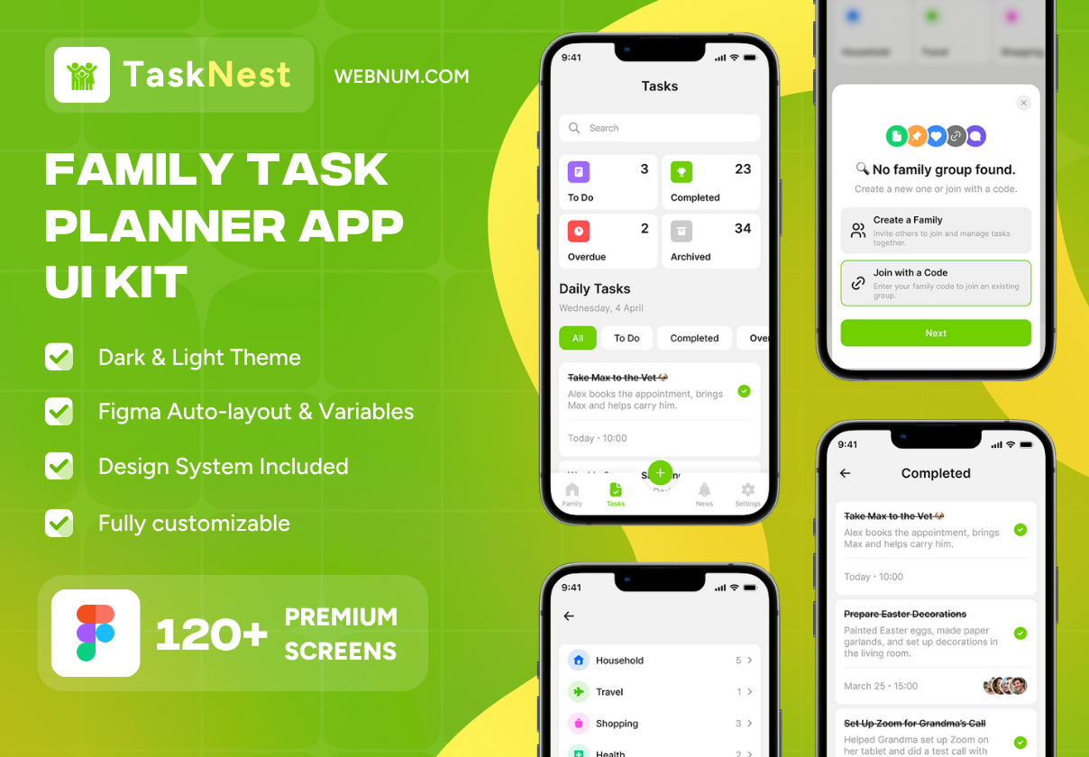 TaskNest - Family Task Planner App Ui Kit