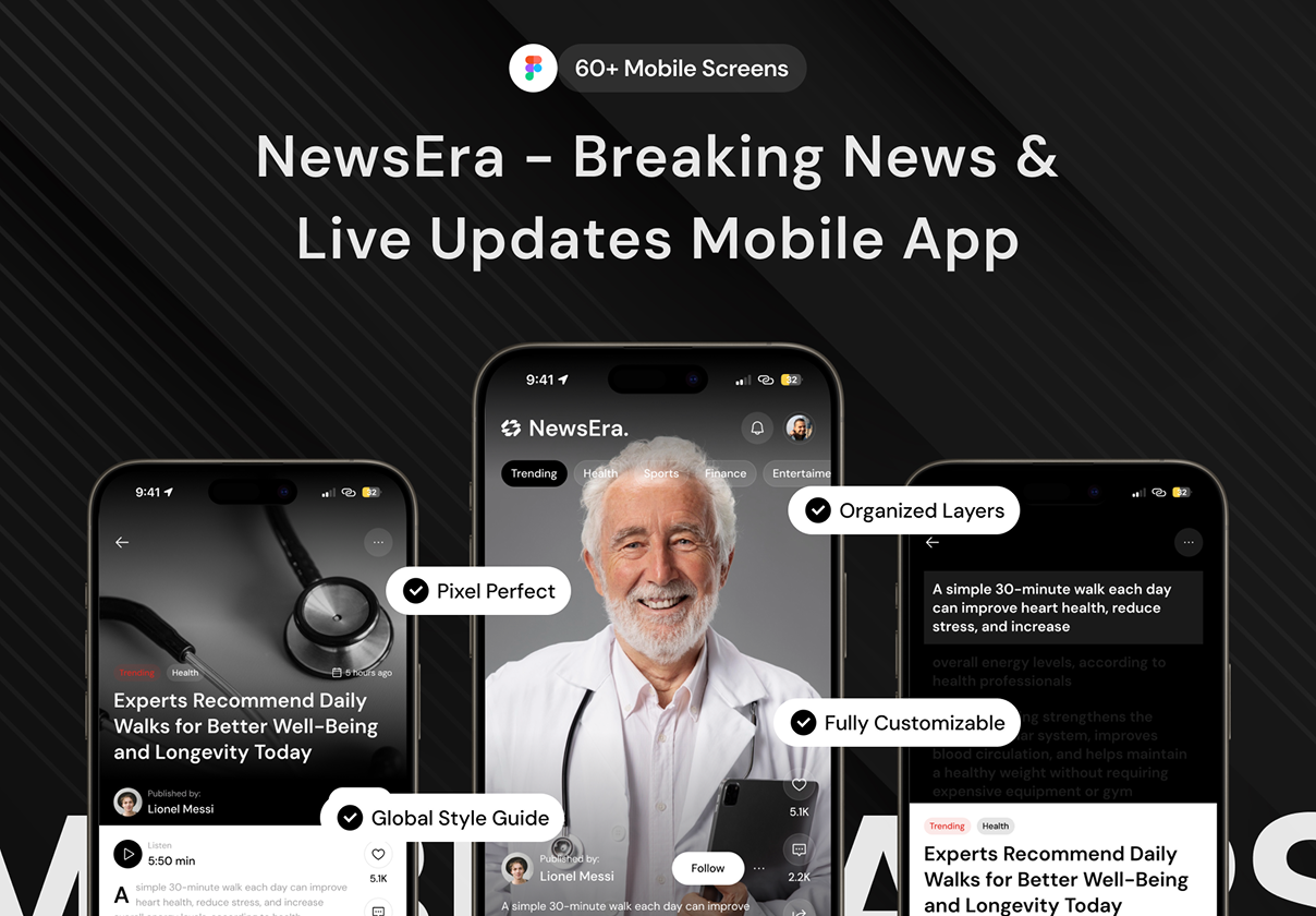 NewsEra - Breaking News & Live Updates Mobile App - Mobile, Blog design asset by ui8