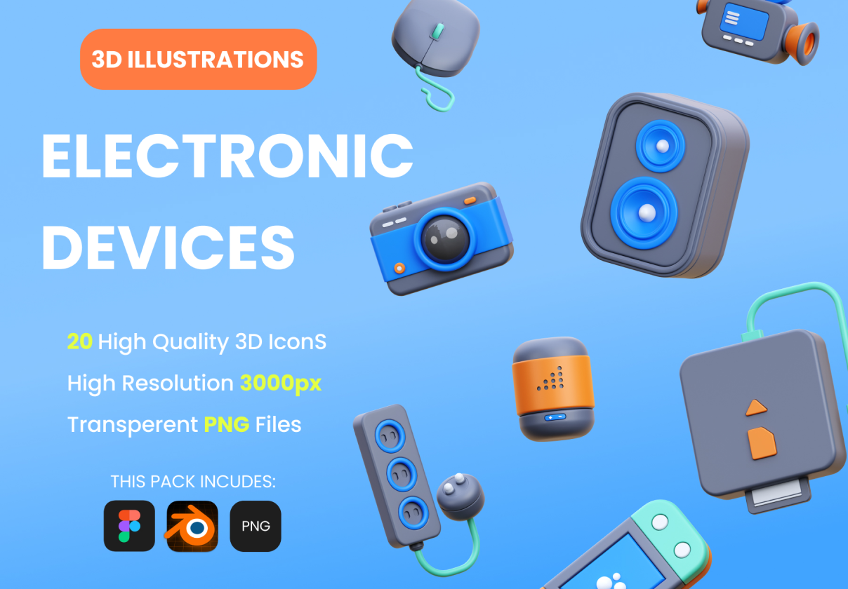 Electronic Devices 3D Illustrations - Uncategorized design asset by ui8