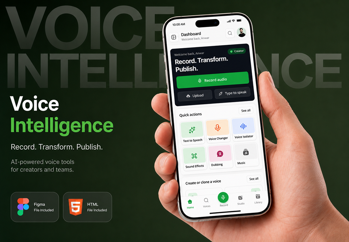 AI Voice Intelligence Mobile App UI Kit - Mobile design asset by ui8
