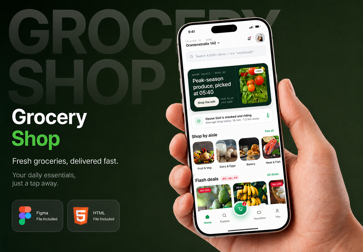 Grocery Shop & Delivery Mobile App UI Kit - Ecommerce, Mobile design asset by ui8